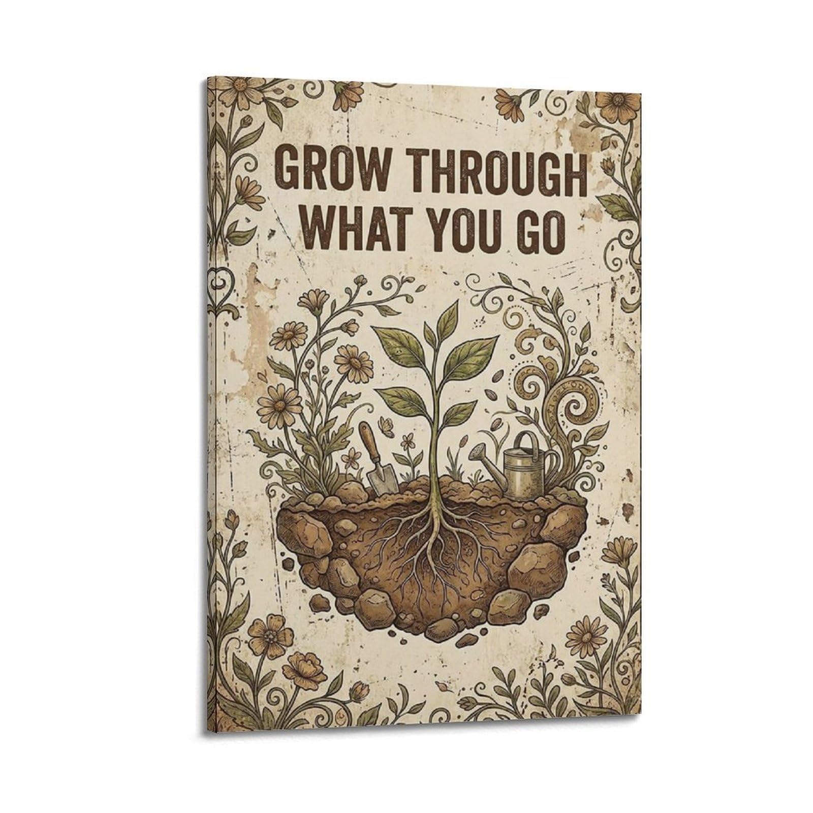 OKAHYS Rustic Quote Illustration Vintage Botanical Poster Grow Modern Decorative Canvas Prints - Ideal Wall Art for Family, Man Cave, Game Room, Boys & Girls Bedroom 24x36inch