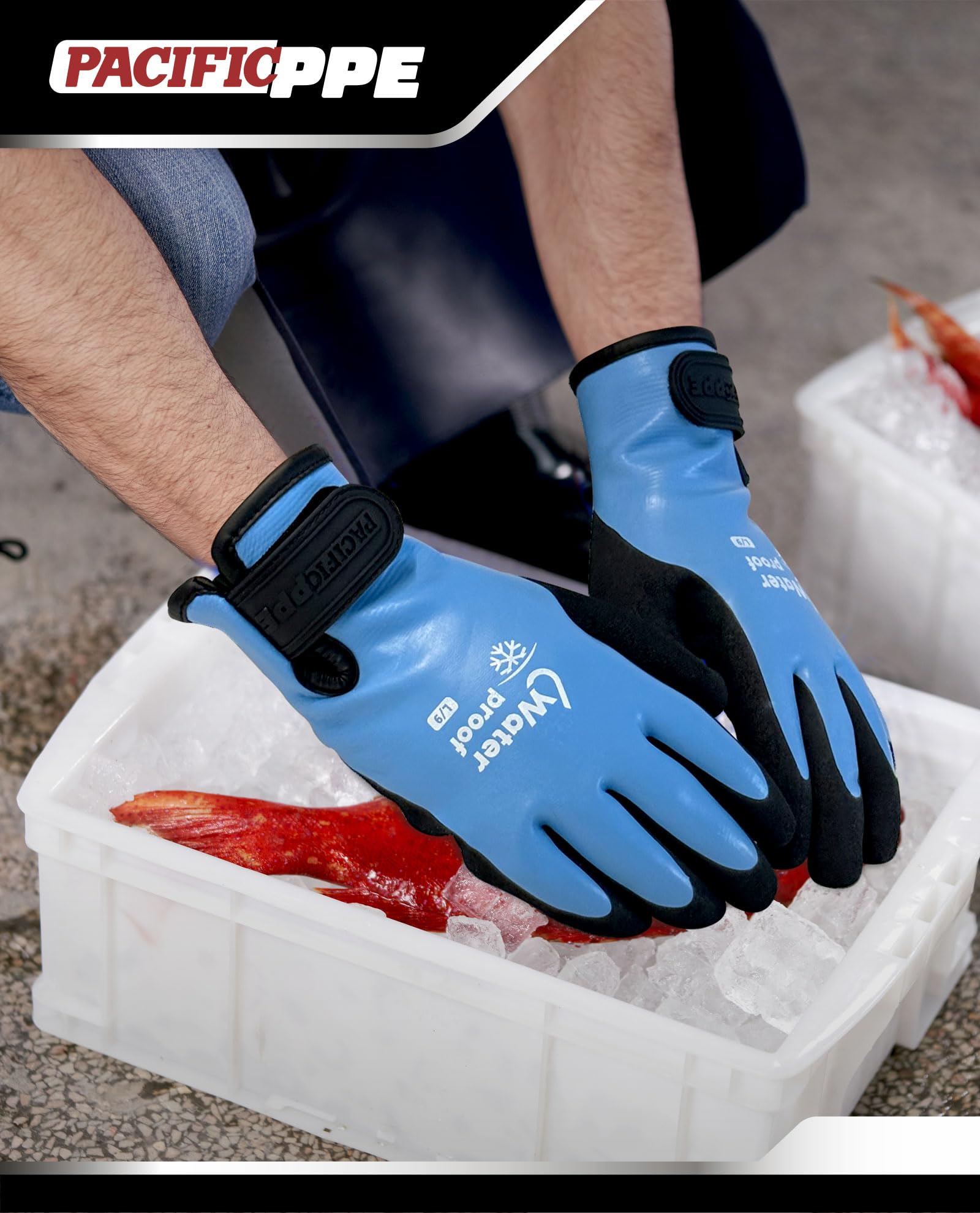 PACIFIC PPE Winter Work Gloves for Men and Women, 100% Waterproof Thermal Insulated Freezer Gloves for Cold Weather, Super Grip, Blue, Large