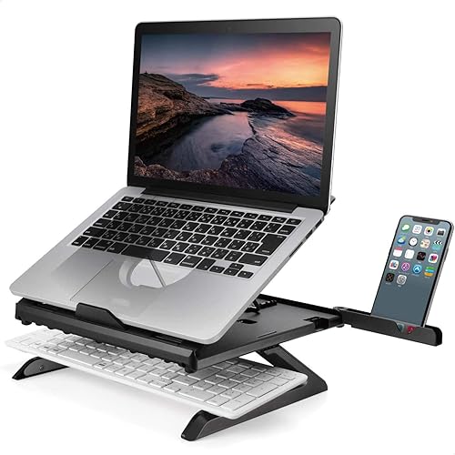 ELECOM Tablet portátil portátil hasta 15.6 plegable soporte portátil con soporte para teléfono móvil PCA-LTSH8BK, con almacenamiento - negro