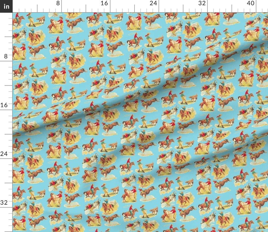 Spoonflower Fabric - Cowgirl Cowboy Western Rodeo Turquoise Printed on Petal Signature Cotton Fabric by The Yard - Sewing Quilting Apparel Crafts Decor