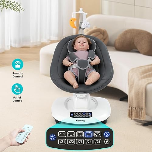 Miniatura 5 de Ezebaby Columpio eléctrico para bebés con 5 movimientos únicos, 5 velocidades, canciones de cuna, habilitado para Bluetooth, columpios inteligentes