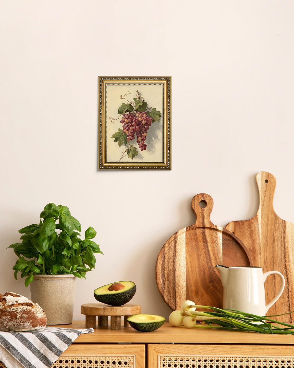 AIMAILON Gold Framed Artwork Wall Art for Wall Decor Rustic Fall Harvest Fruit Kitchen Moody Wall Art Decor Dining Room Grape Leaf Gallery Canvas Art Prints Bedroom Living Room Home Decor 8x10