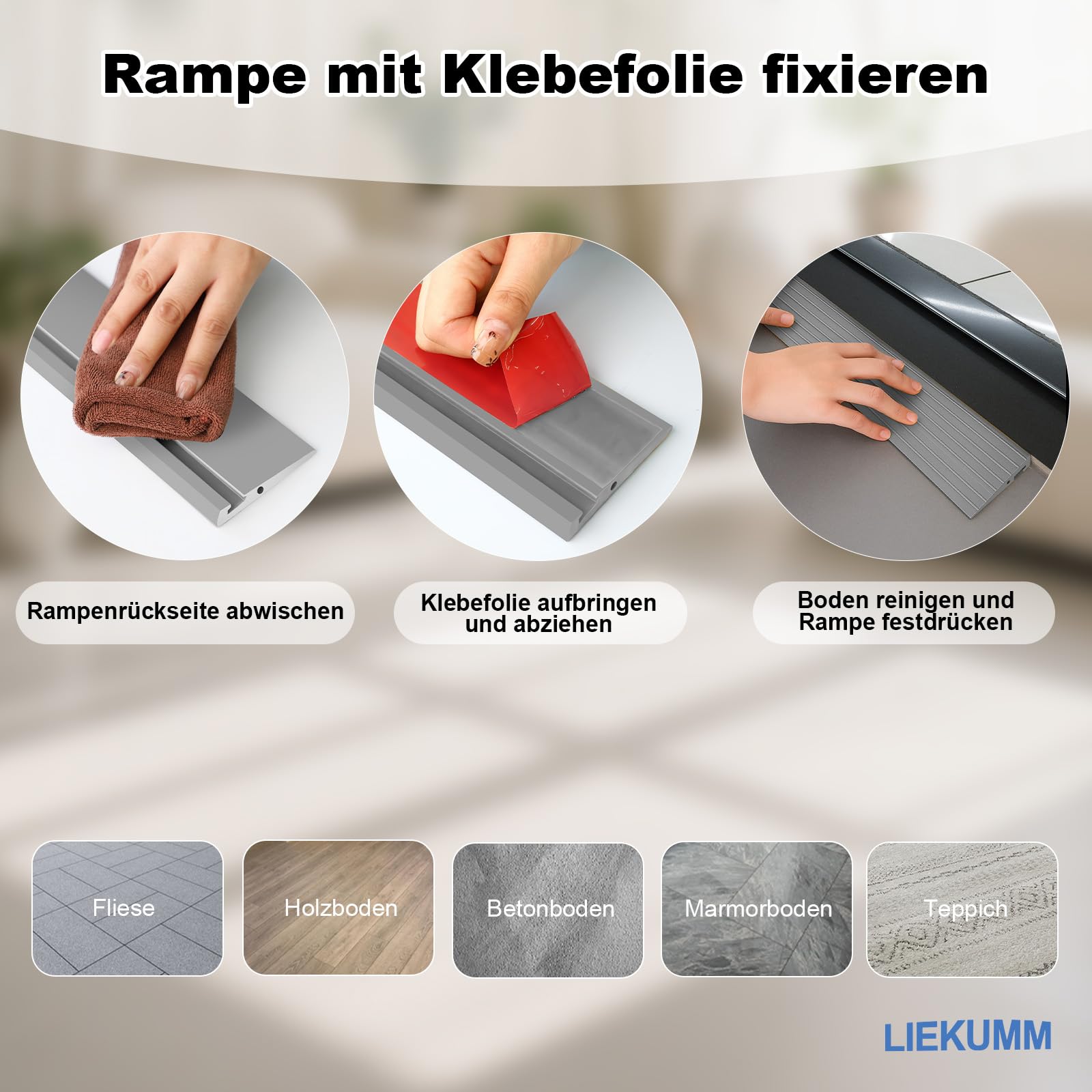 LIEKUMM 2 cm Höhe Türschwellenrampe, 1000 kg Tragkraft Türschwellenrampe Saugroboter, Rollstuhlrampe für Innen- und Außenbereich, Schwellenrampe für Elektro-Rollstuhl, Kinderwagen, Garage, Grau