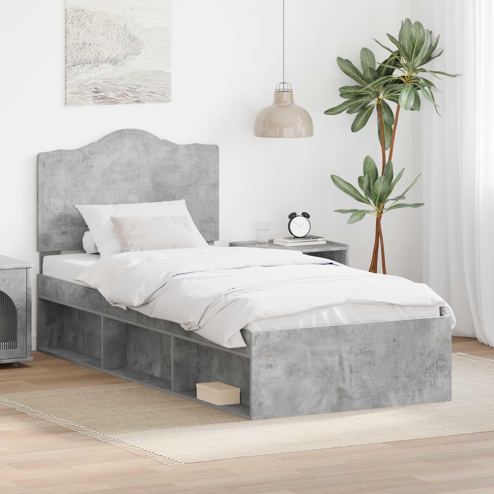 vidaXL Estructura de Cama con cabecera Gris concreto 75 x 190 cm
