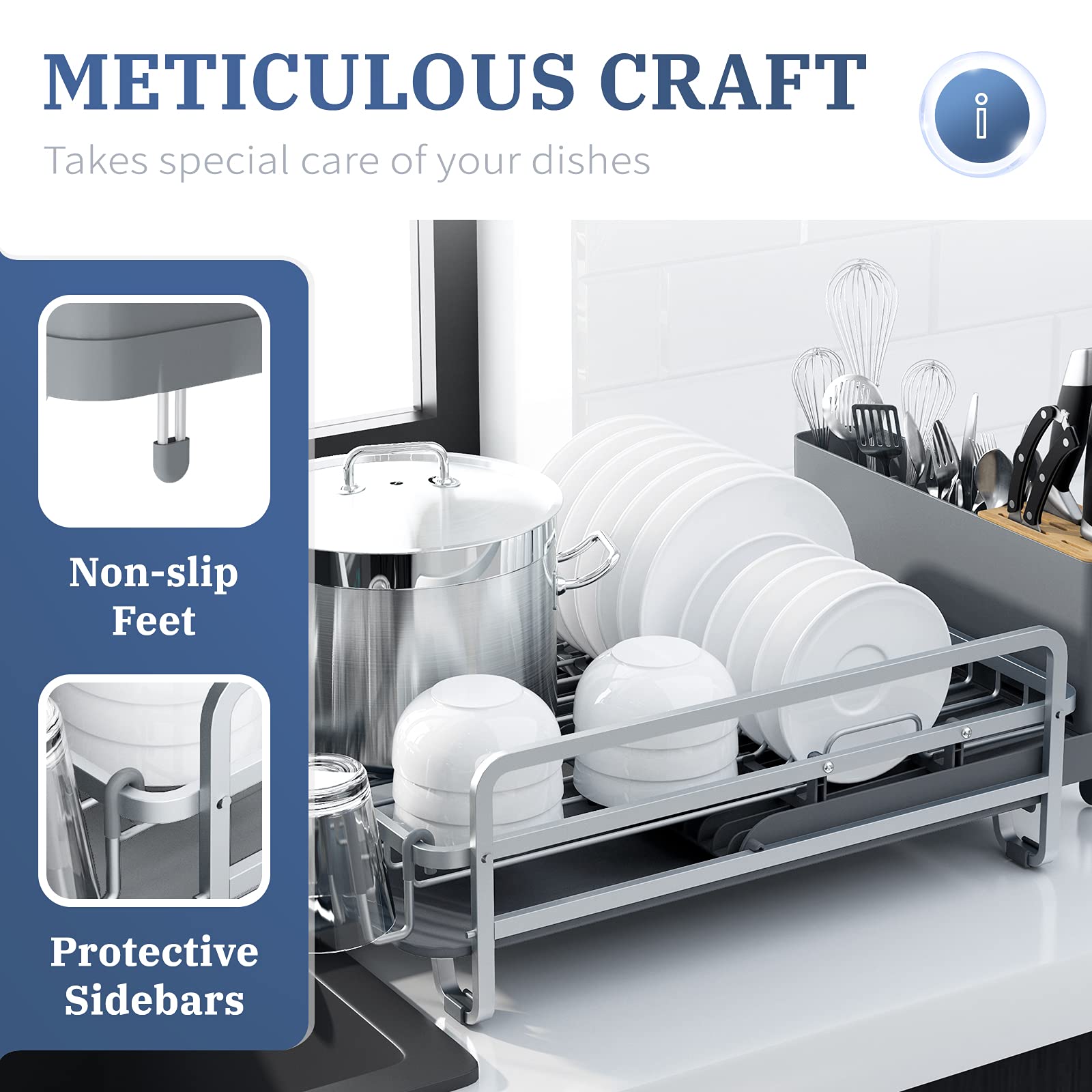 Kitsure Dish Drying Rack, Dish Rack and Drainboard Set for Dish Sets