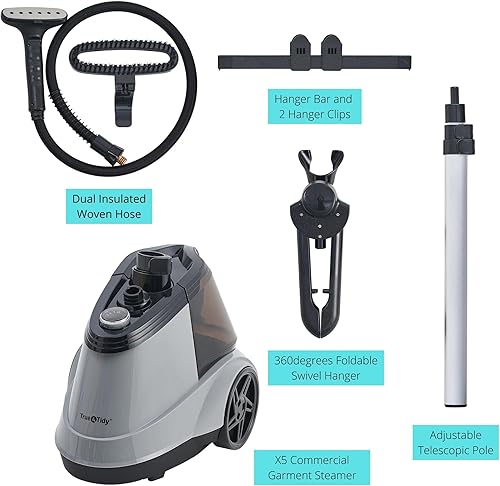 Miniatura 9 de True & Tidy Pro - Vaporizador de ropa comercial de tamaño completo para ropa con 3 ajustes de vapor, tanque de agua extra grande de 2.9 L (98