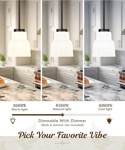 Miniatura 4 de FEMILA Lámpara colgante negra de 6.7 pulgadas, iluminación colgante para isla de cocina, lámparas vintage de vidrio de leche para dormitorio, hotel,