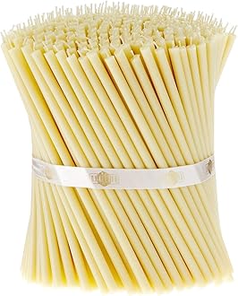 Danilovo Pure Beeswax Candles - No-Drip, Smoke-Less, Tall, Thin Taper Candles – Decorative Candles for Church Prayer, Decor or Birthday Candles – Honey Scented – 7.6 in, Ø 0.26 in (White, 100pcs)