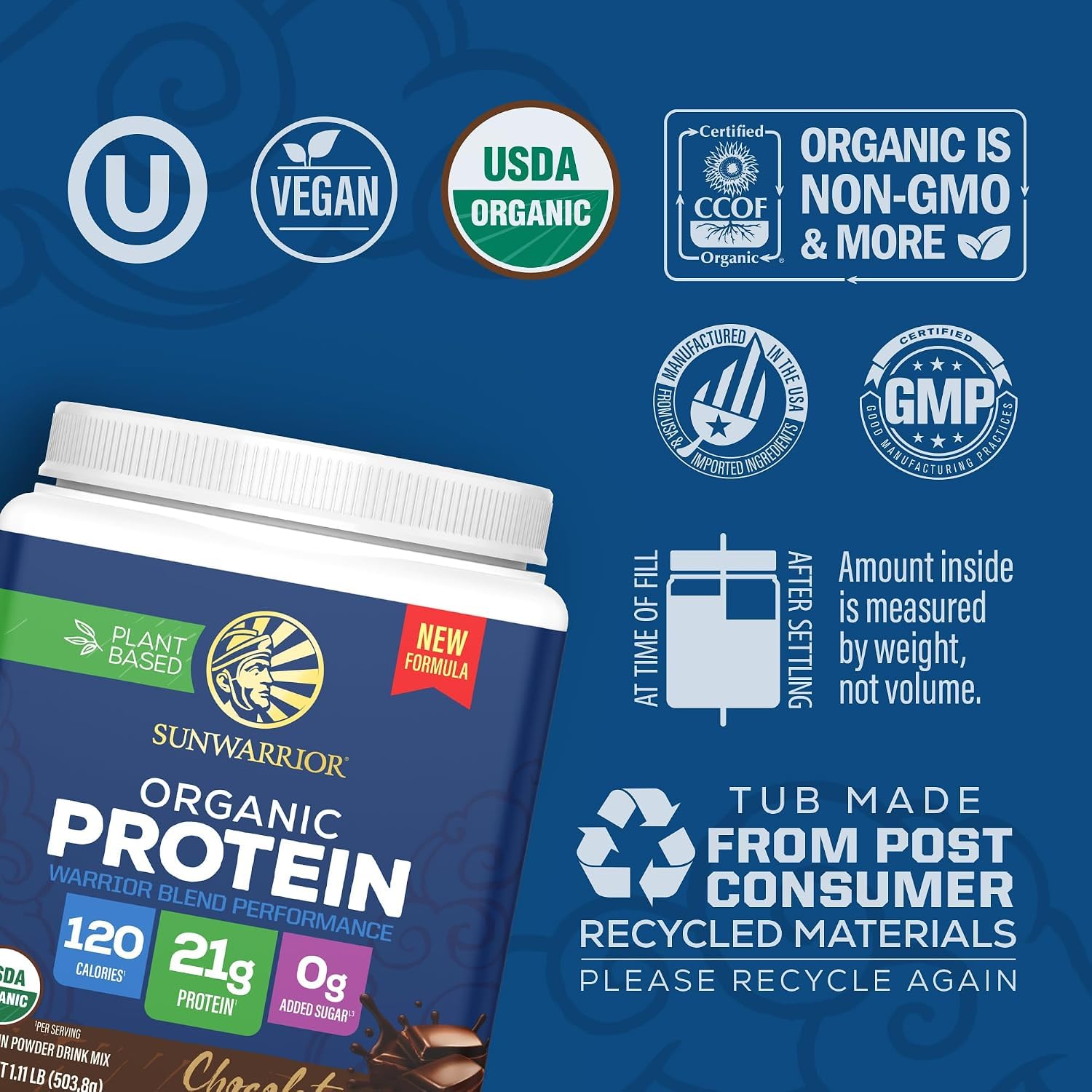 Sunwarrior Warrior Blend Performance Vegan Protein, Chocolate, 17.76 oz — Amazon image 3