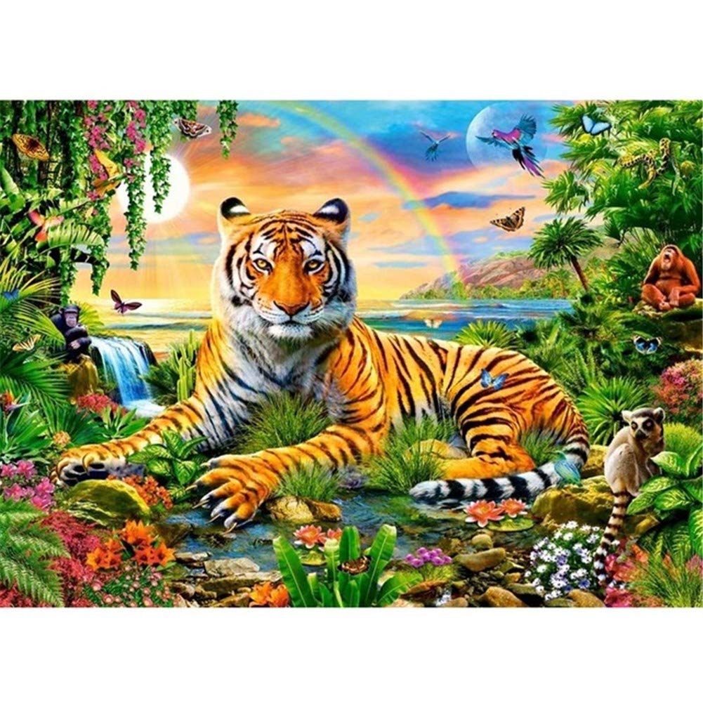 Broderie diamant point de croix animaux 70x90 en canevas strass rond 5D