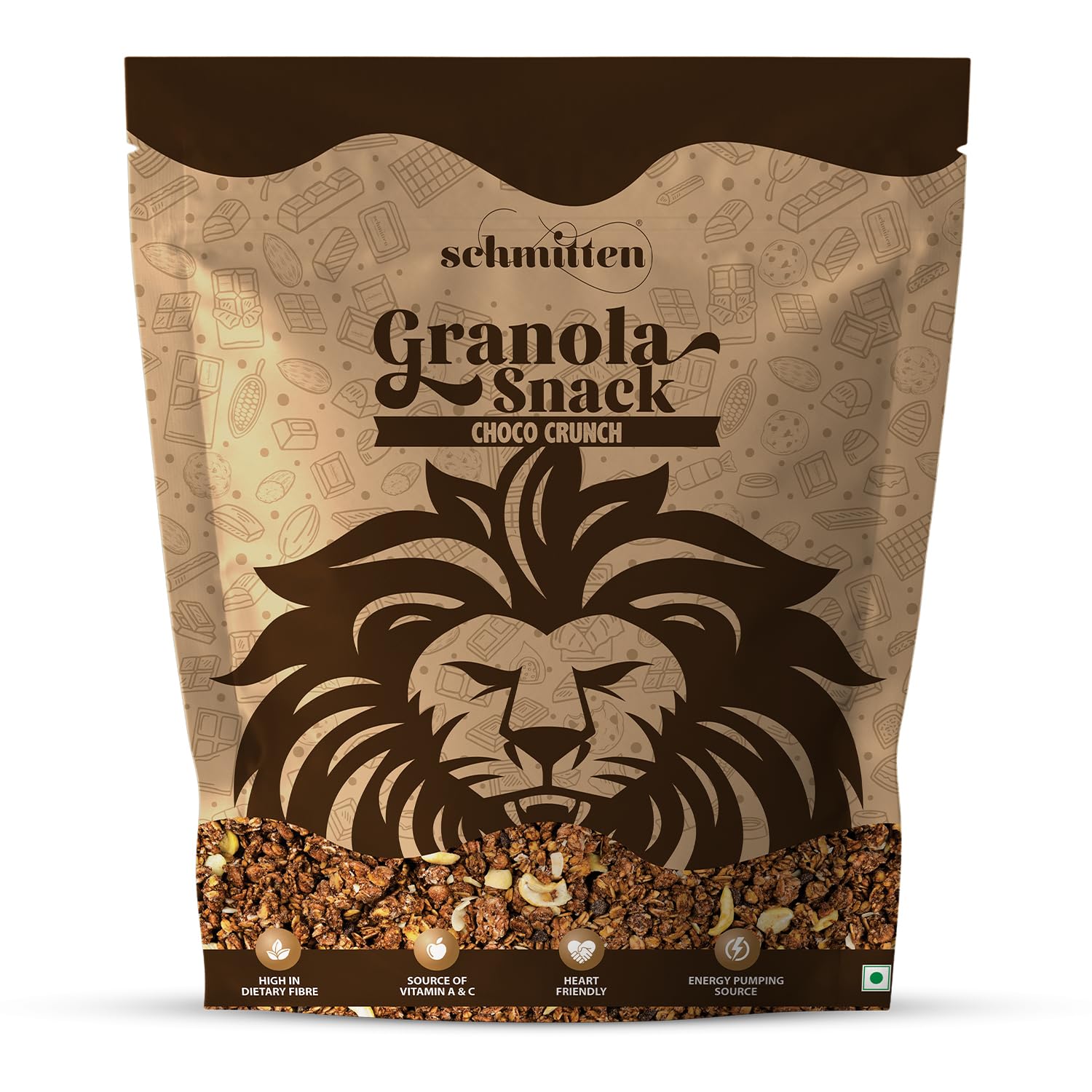 Schmitten Chocolate Granola Muesli for Morning Breakfast – High Protein & Fiber, | Quick Energy Source, Ideal for Post-Gym Snack, School Kids & Office Employees, Healthy Lifestyle Choice, Choco Crunch Flavor, 250g