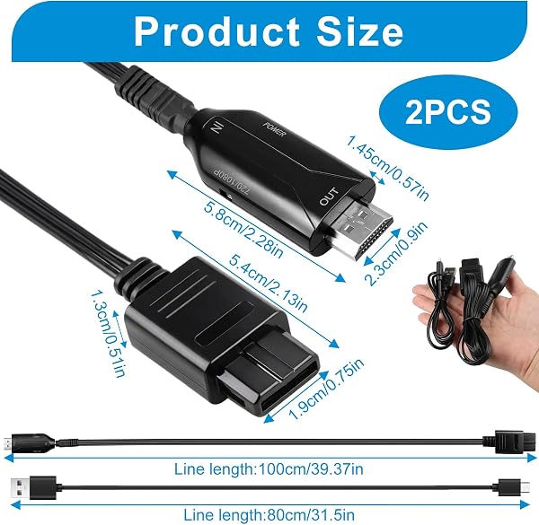 Dewlawn N64 vers HDMI Convertisseur Câble Convertisseur N64 vers HDMI avec Cable 1,5 M Adaptateur Vidéo Audio 1080P pour Consoles de Jeux N64 NGC SNES Gamecube Plug and Play - 2