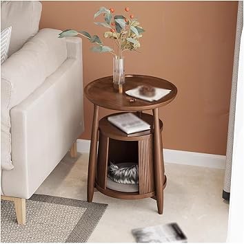 Wooden Cat House Side Table Round End Tables with Cats Bed Indoor Night Stand for Living Room BedroomBrown