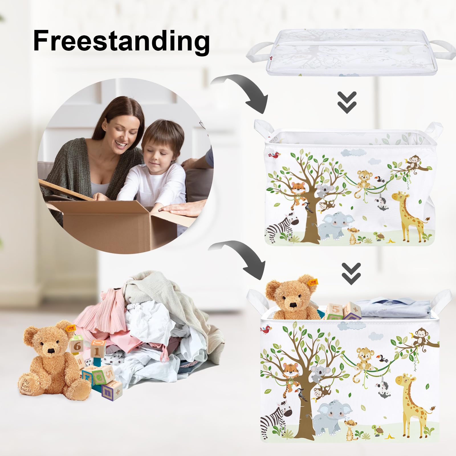 Clastyle Forest Animal Baby Laundry Hamper Collapsible Tree Clothes Kids Storage Basket Waterproof Boys Girls Toy Box for Nursery Room Tiger Koala - Image 3