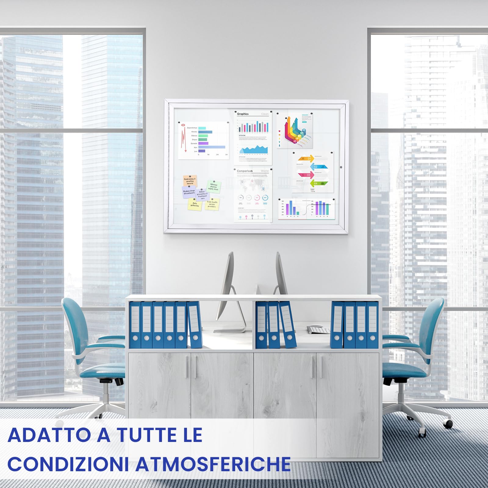 Swansea 8 x A4 Bacheca per esterno con chiave, resistente alle intemperie, magnetica per esterni, con telaio in alluminio 95 x 71cm (A1)
