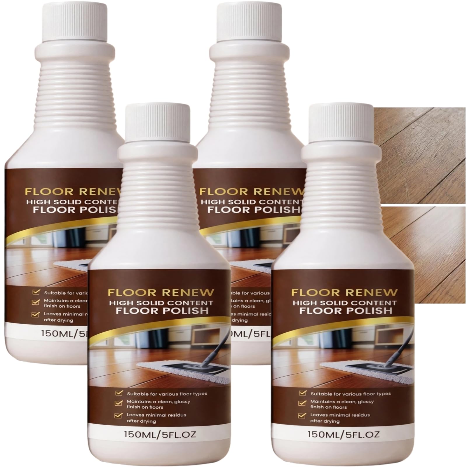 Rénovateur professionnel pour parquets, élimine les rayures et ravive la brillance sans ponçage, polish à haute teneur en solides pour tous types de sols, restaure l'éclat et la texture des (4pcs)