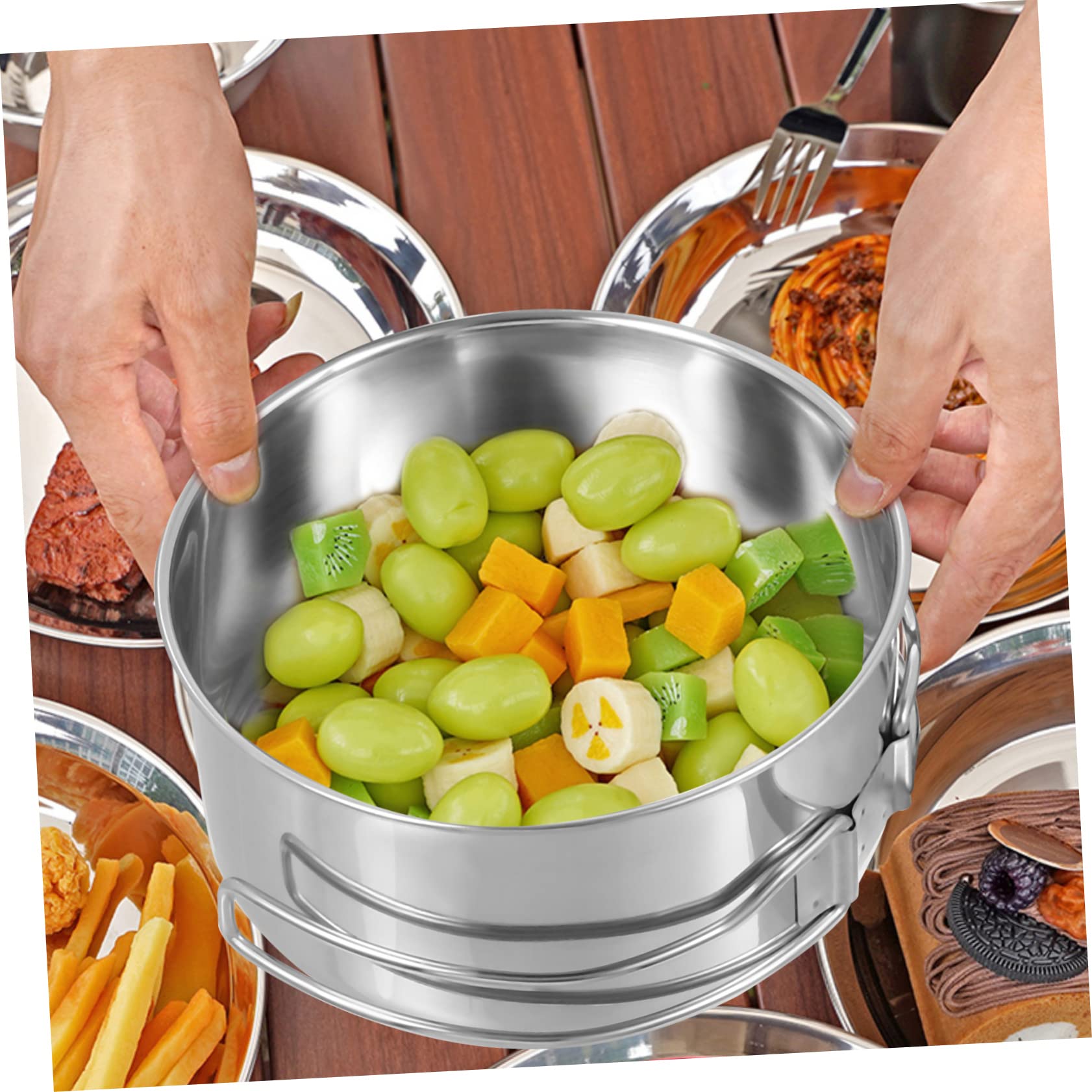 Toyvian Ustensiles De Cuisine en Acier Inoxydable Casseroles De Camping Portables Empilables Poêles Gigognes Équipement De Camping Peu Encombrant Poêle De Pique- Pliante Kit