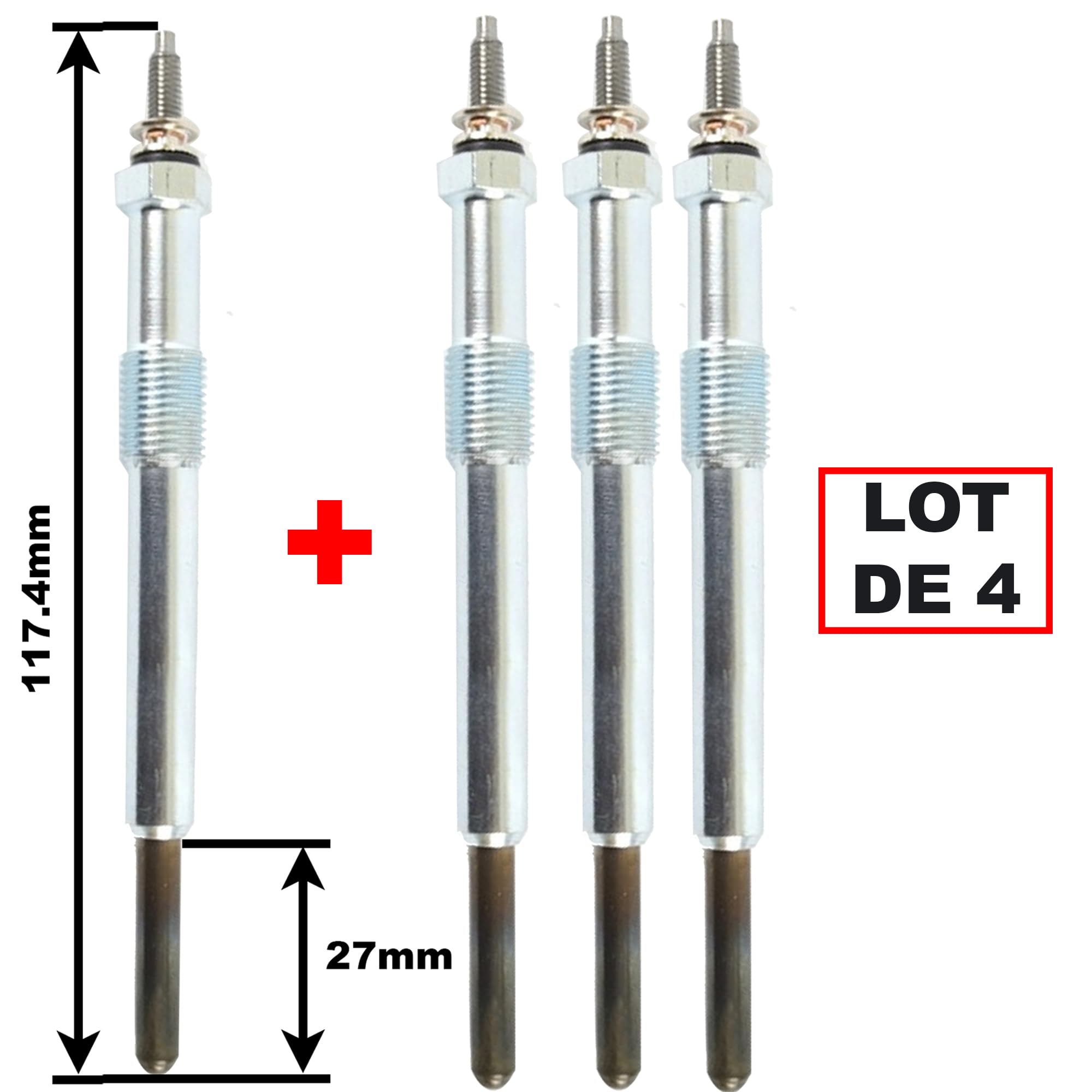 Partsline (Lot de 4) Bougie de Préchauffage compatible avec C4, C5, Jumper, Jumpy, Scudo, Ulysse, C-Max, Focus, Galaxy II, Kuga, 307, 308, 406, 407, 508, 607, 807, Expert 2.0 2.2 HDI JTD - 1610429180
