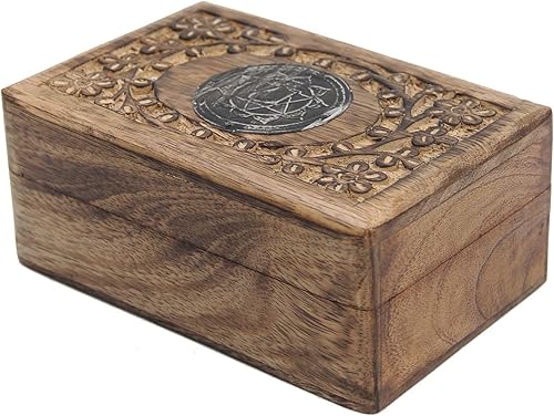 Caja de almacenamiento de madera tallada a mano para chakras (corazón)