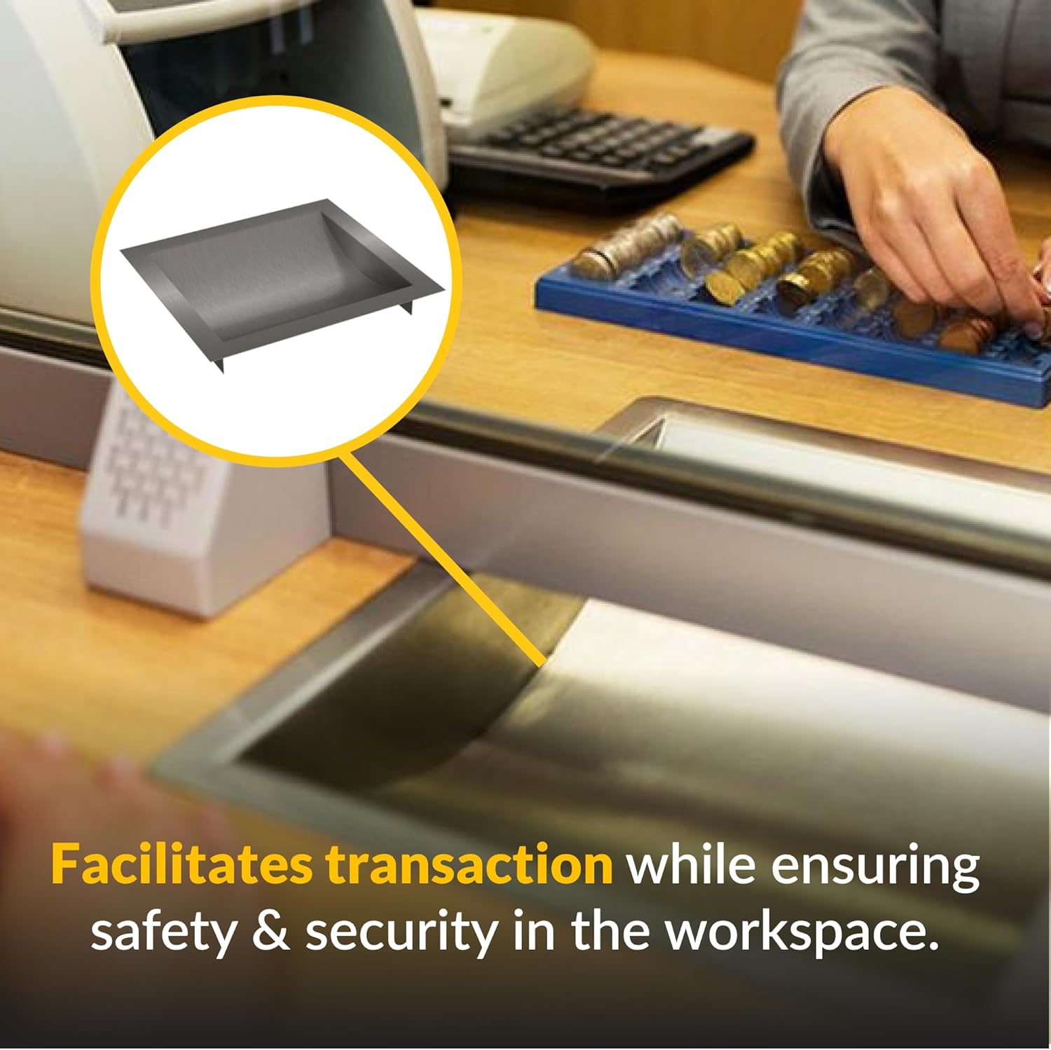 Brixwell Standard Drop in Deal Tray, Stainless Steel Construction with Brushed Stainless Steel Finish, 8" Width x 10" Depth, 1-9/16" Height, Countertop Pass Through Cash Tray for Ticket Booths