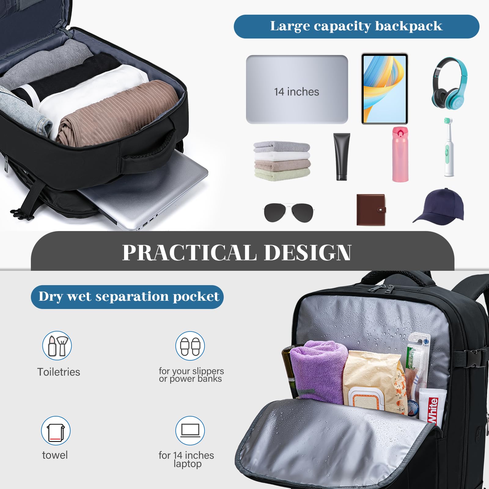 Hayayu für Ryanair Handgepäck 40x30x20 Rucksack Handgepäck Tasche für Flugzeug Reisetasche Unter Dem Sitz Mit Diebstahlschutztasche Reiserucksack Mit Computerfach
