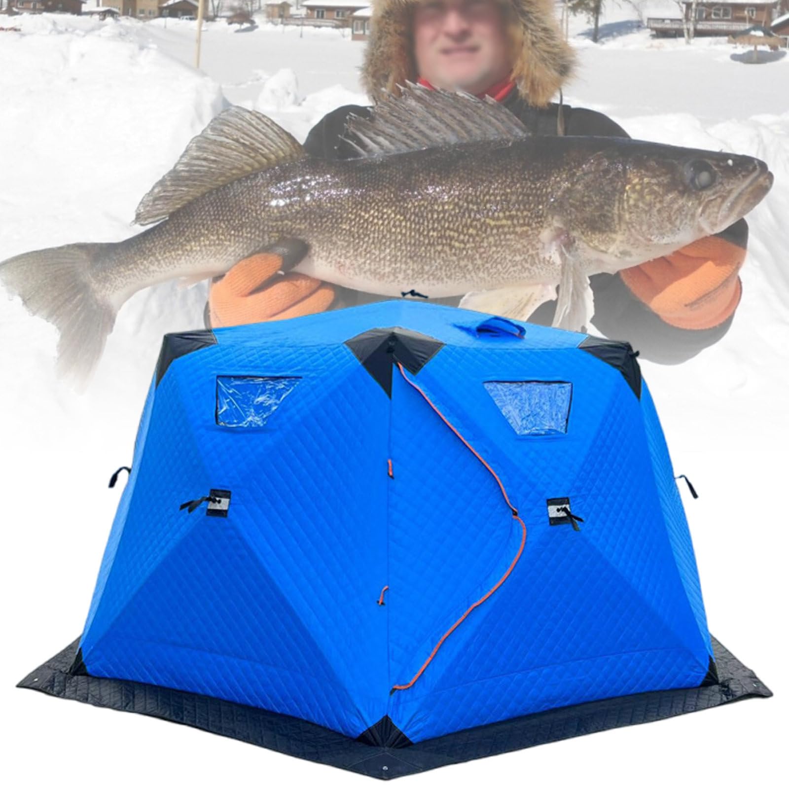 Quick Set Up Outdoor Camping Ice Fishing Tent,5-8 People Pop-up Trapezoidal Insulated Layer Ice Shanty,for Travel Enthusiasts,SkyBlue