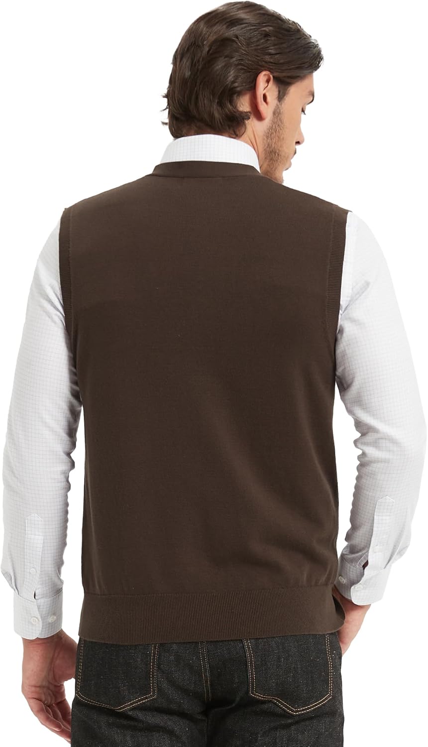 Kallspin Men’s Button Down Sweater Vest Lightweight Knitted Pure Cotton V-Neck Sleeveless Cardigans - Image 3