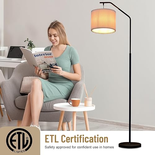 Miniatura 6 de JuGuo Lámpara de pie de 68 pulgadas, bombilla LED Edison de 9 W, incluye lámpara oscilante, lámpara de pie con interruptor de pie con pantalla