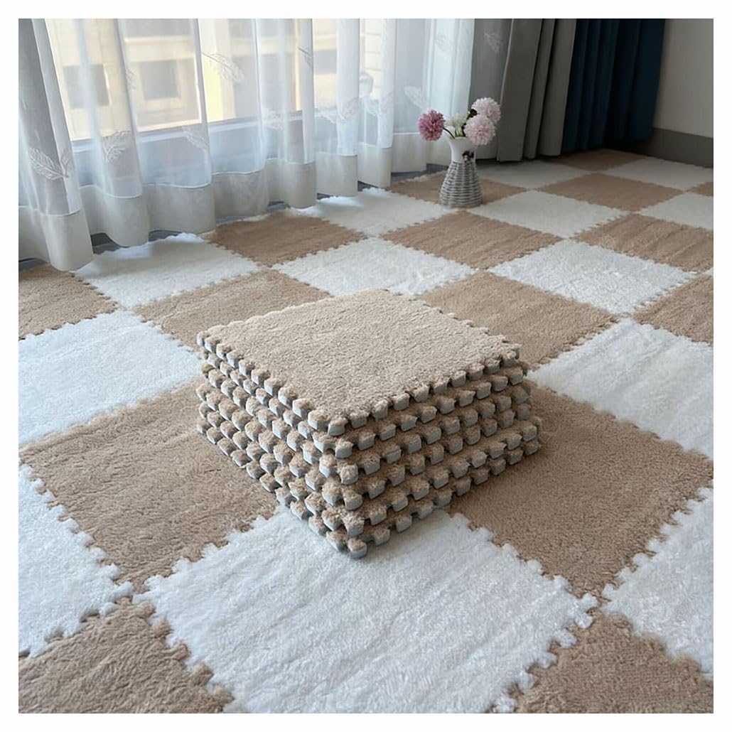 Puszyste dywaniki puzzle kawałki dywan, miękki pluszowy sypialnia mata podłogowa płytki, łatwe czyszczenie, puszysty wspinaczka mata do aktywności dla dzieci