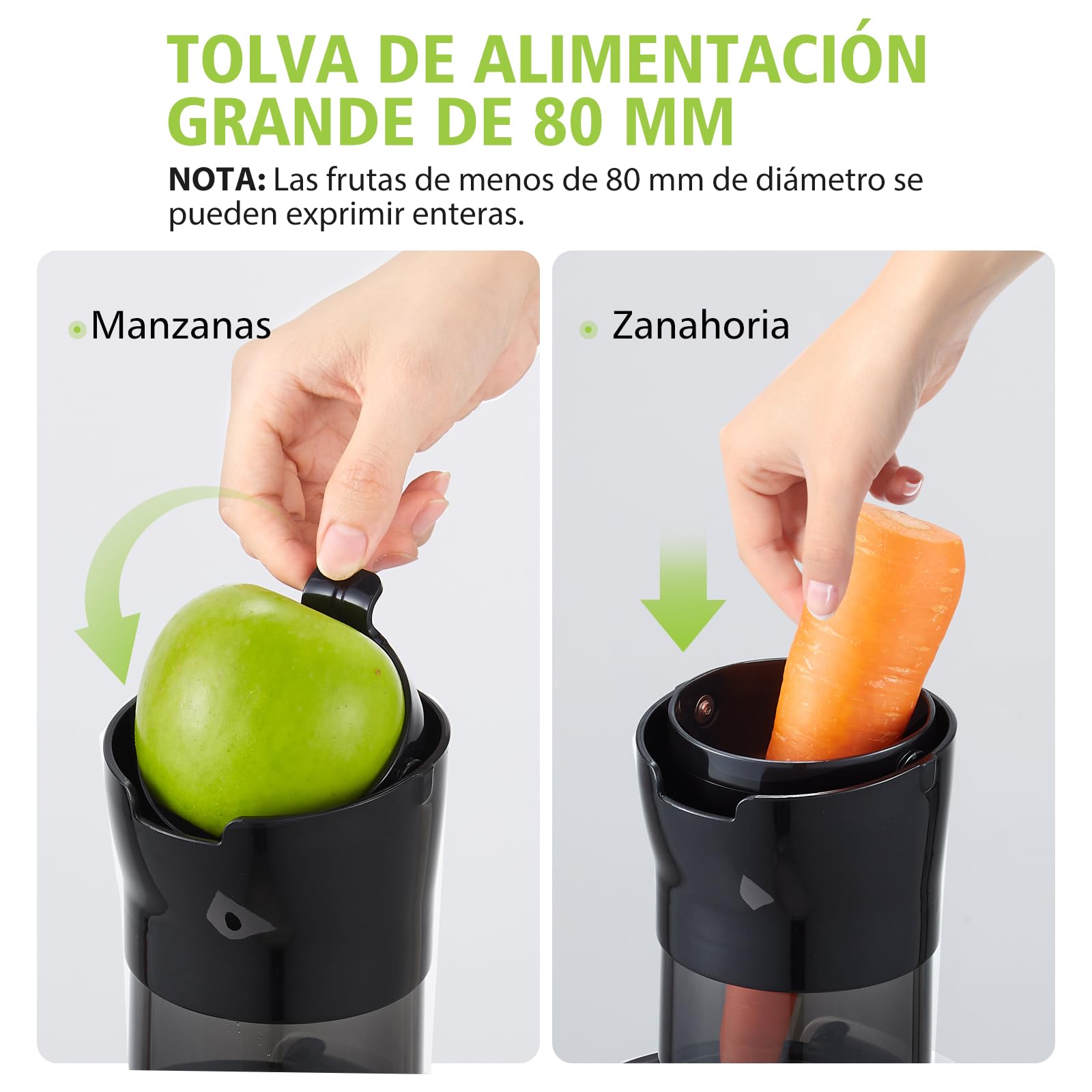 Aobosi Licuadora para verduras y frutas con Apertura da 80 MM, Licuadora prensado en frio con Función marcha atrás/Motor silencioso/Libre de BPA/Blanco