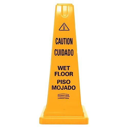Rubbermaid Commercial Products "Caution Wet Floor" Cono de seguridad, 25 pulgadas, amarillo, señal de advertencia multilingüe para tiendas de
