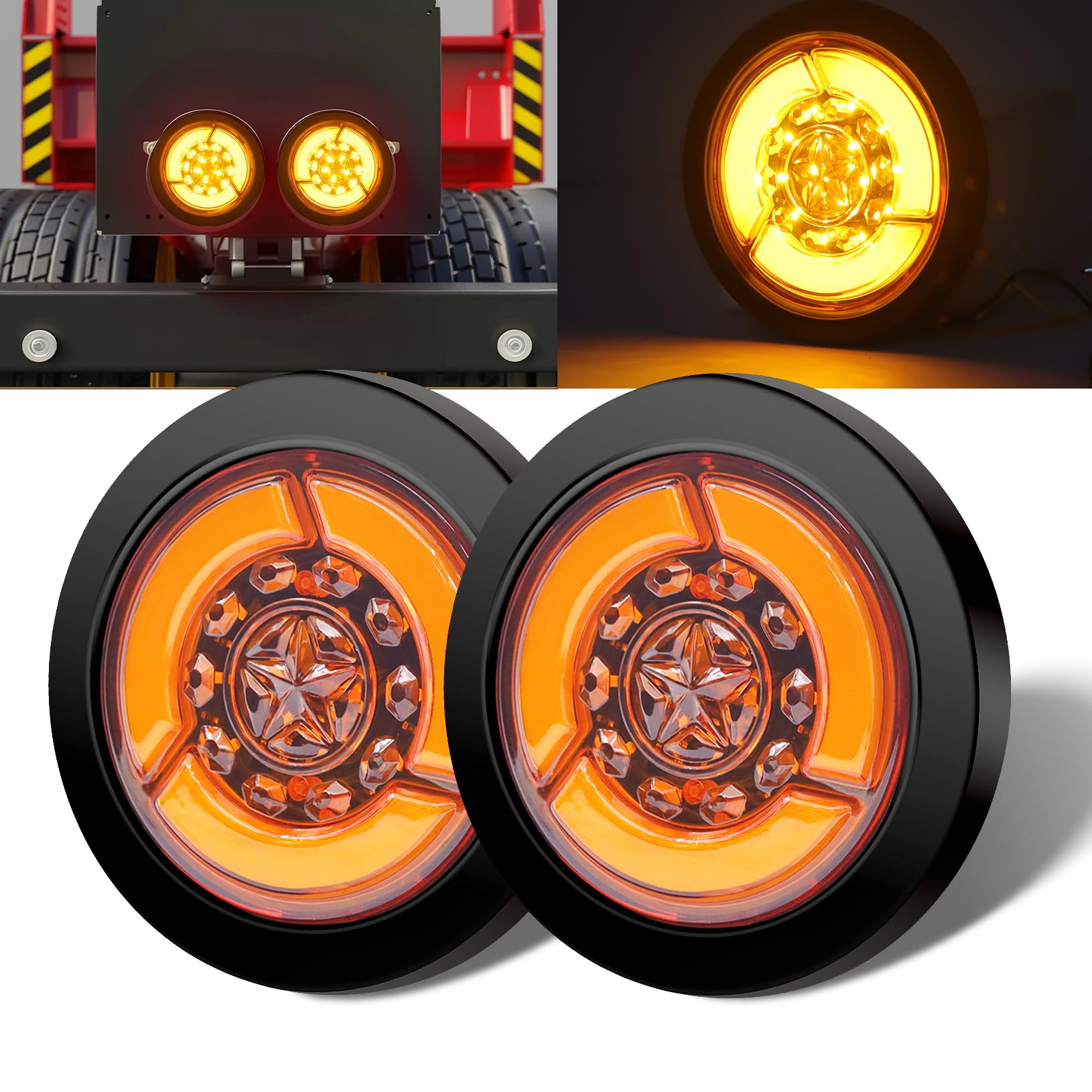 2PCS Feux Arrière Rond pour Remorque 12V,4 Inch Ambre éclairage de Remorque Clignotant de Position Feux de Remorque Indicateur Dynamique pour Camion Van Remorque RV (Jaune)