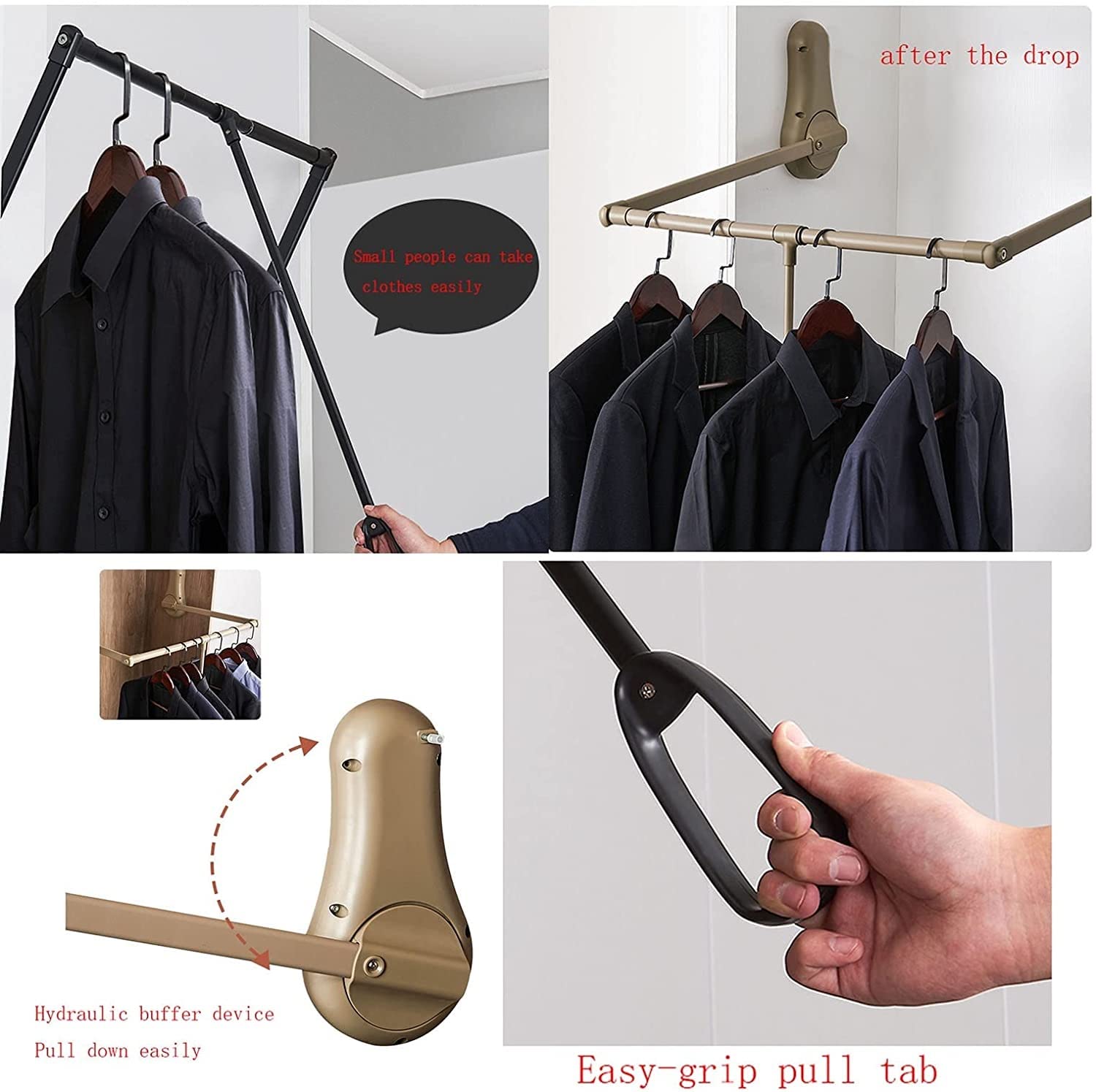 Asta Appendiabiti Estraibile, Asta Appendiabiti Estraibile, Asta Appendiabiti Estraibile con Sistema di Ammortizzazione Pneumatico, Asta Appendiabiti Estraibile Regolabile,Gold-51