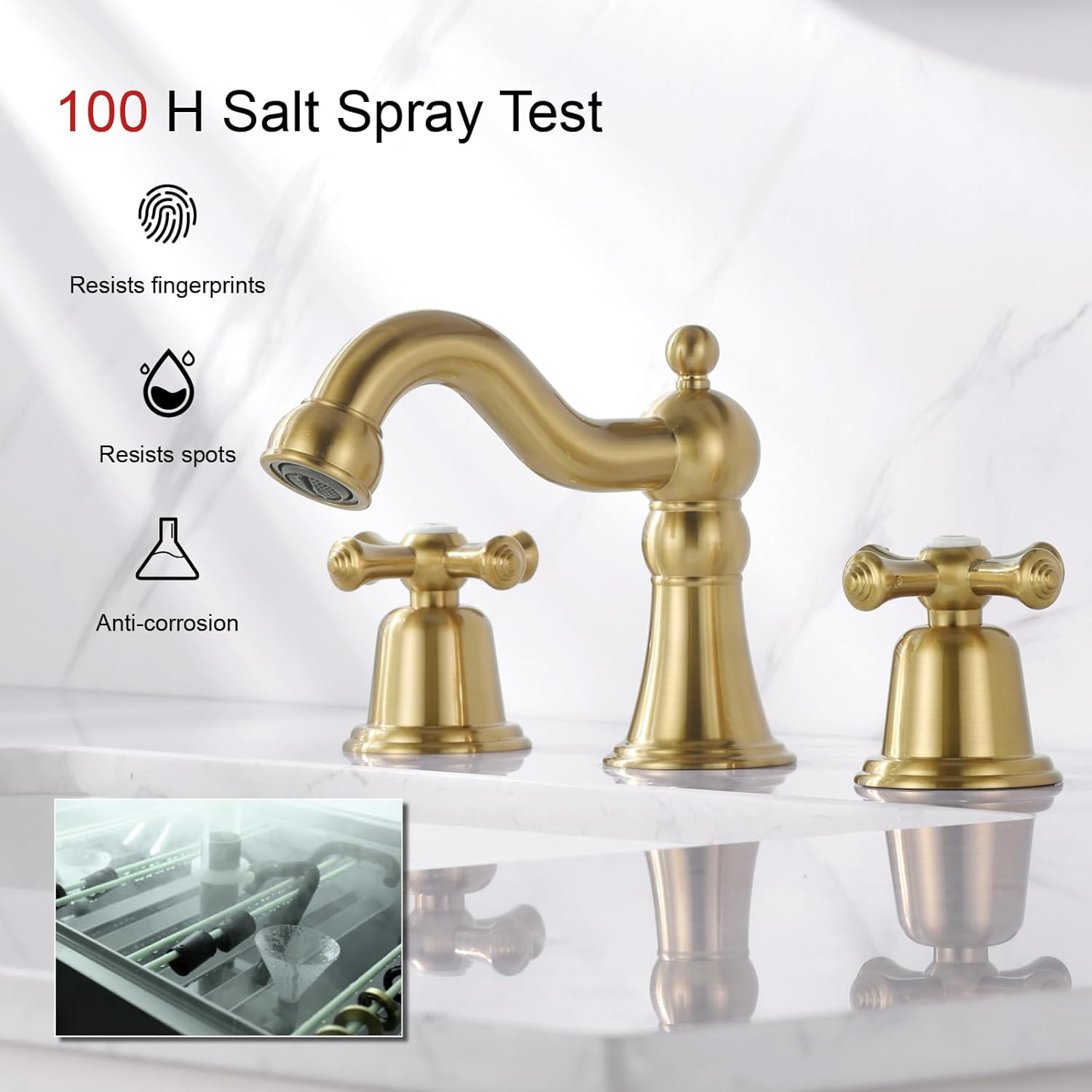 RKF Bathroom Faucets for Sink 3 Hole Gold 8 inch Widespread Bathroom Sink Faucet with Drain 2 Handles Cross Knobs Faucet Bathroom Vanity Faucet Basin Mixer Tap CWF033-BG - Image 4