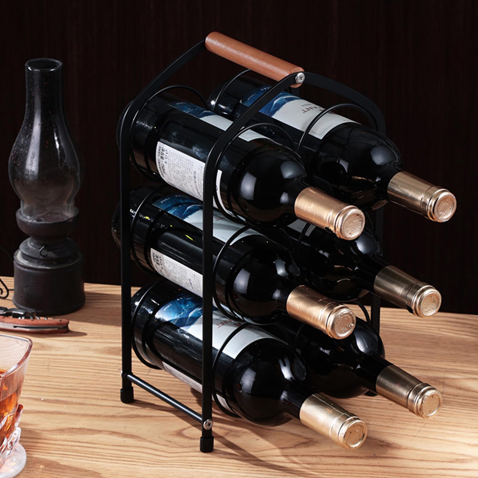Weinregal Für 6 Flaschen Mit Halterung, 2 Stück Stapelbares Weinregal, Freistehendes Eisenweinregal, Geeignet Für Kühlschrank, Schrank Und Arbeitsplatte (A)