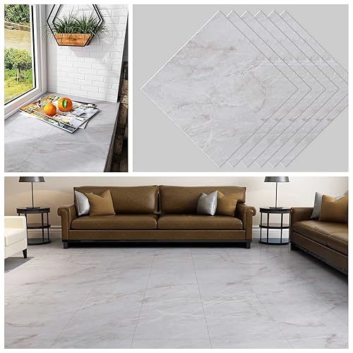 CHICHOME Azulejos de piso de 12 x 12 pulgadas para despegar y pegar, azulejos de vinilo de mármol gris impermeables, extraíbles y autoadhesivos,