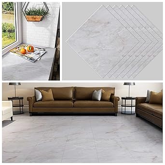 CHICHOME 12''x12'' Floor Tiles Peel and Stick Waterproof Grey Marble Vinyl Flooring Tiles Removable Self Adhesive Stick on Floor Tile for Bathroom Durable Floor Vinyl Sticker Tiles for Kitchen 6 Pack