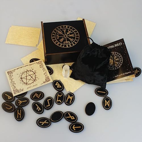 Miniatura 8 de Runas, juego de runas de madera, juego de runas de bruja con libro guía, cristales curativos, runas, papel ritual, bolsa de tarot, runas para