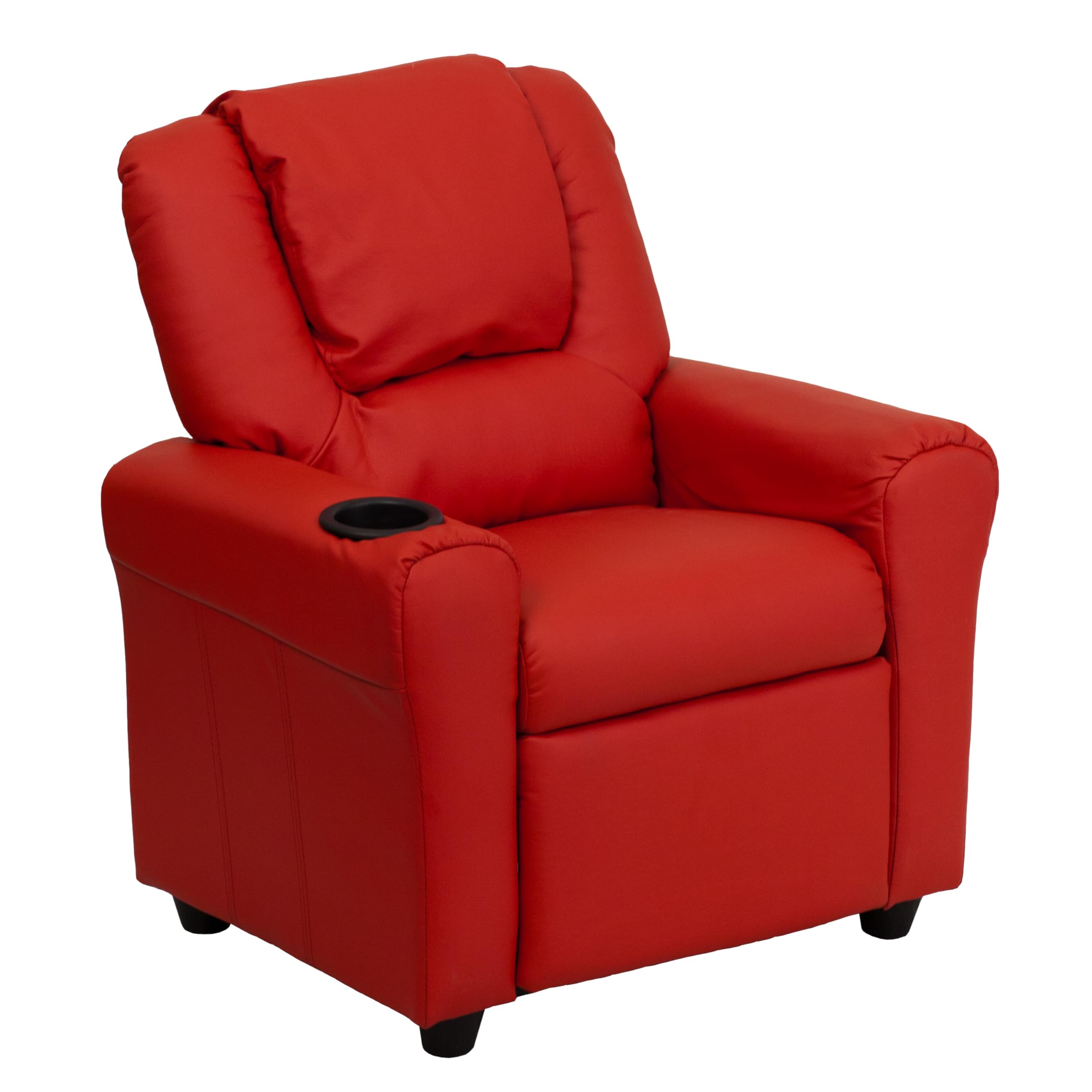 Flash FurnitureVana Vinyl Kids Recliner with Cup Holder, Headrest, and Safety Recline, Contemporary Reclining Chair for Kids, Supports up to 90 lbs., Red