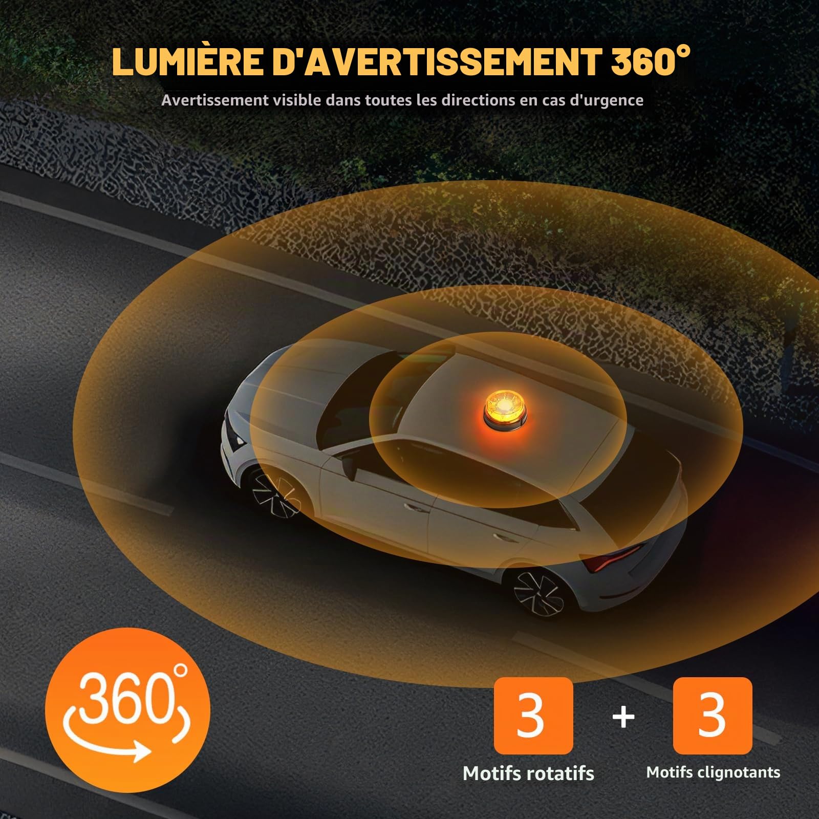 2PCS Gyrophare LED Orange, 12V-24V Orange-Phare d’Avertissement Clignotant avec 6 Modes de Flash Strobe Beacon Light Ambre pour Camion Tracteur Caravane IP67 étanche E-Mark E9