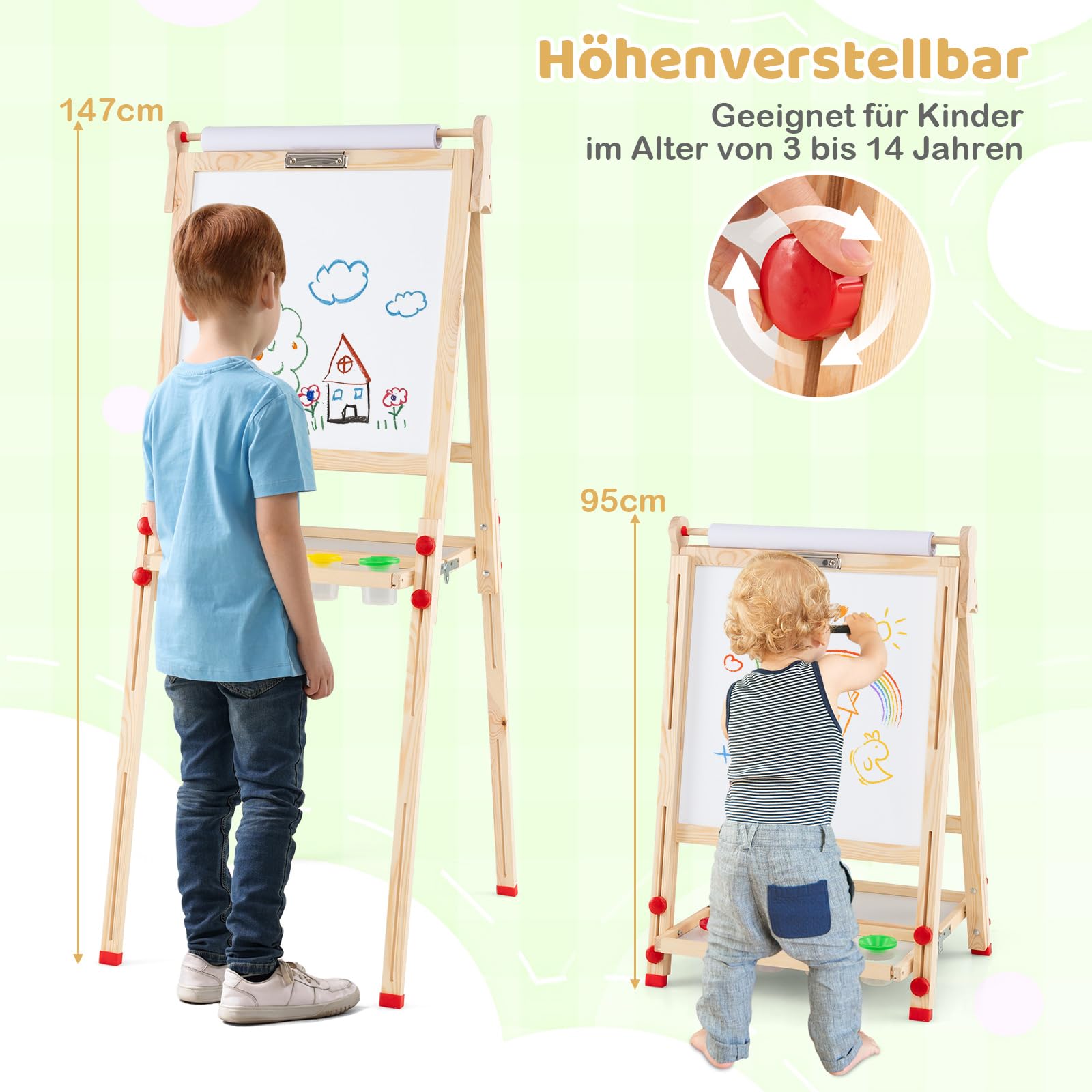 GOPLUS Höhenverstellbare Kinder Staffelei, Doppelseitige Magnettafel inkl. Whiteboard & Kreidetafel & Zeichenpapier, Klappbare Standtafel mit Komplettem Zubehör, für Kinder ab 3 Jahren