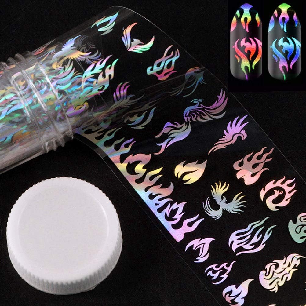 Nail Foil Transfer Sticker,Flame Design Nail Art Stickers Tips Wraps Foil Transfer Adhesive Glitters Acrylic DIY Nail Decoration