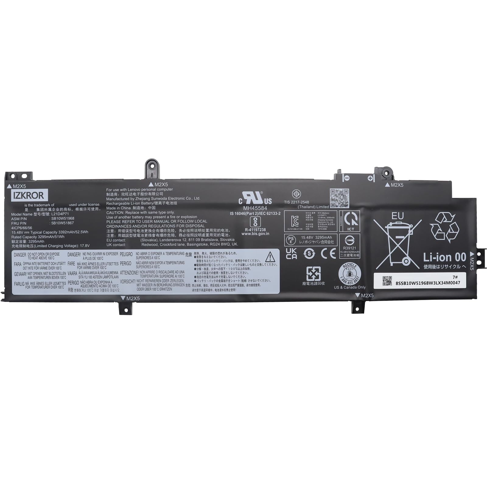 Amazon.com: IZKROR L21D4P71 52.5Wh Battery Replacement for Lenovo 