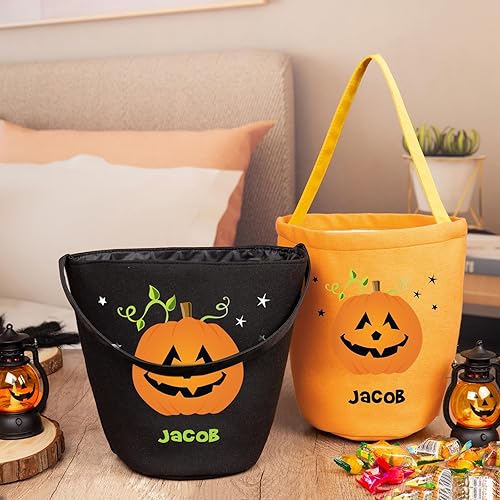 Miniatura 5 de Cubo personalizado con nombre, cesta de dulces de Halloween, bolsa para niños y niñas, cubo de calabaza para fiesta de Halloween (estilo 1)