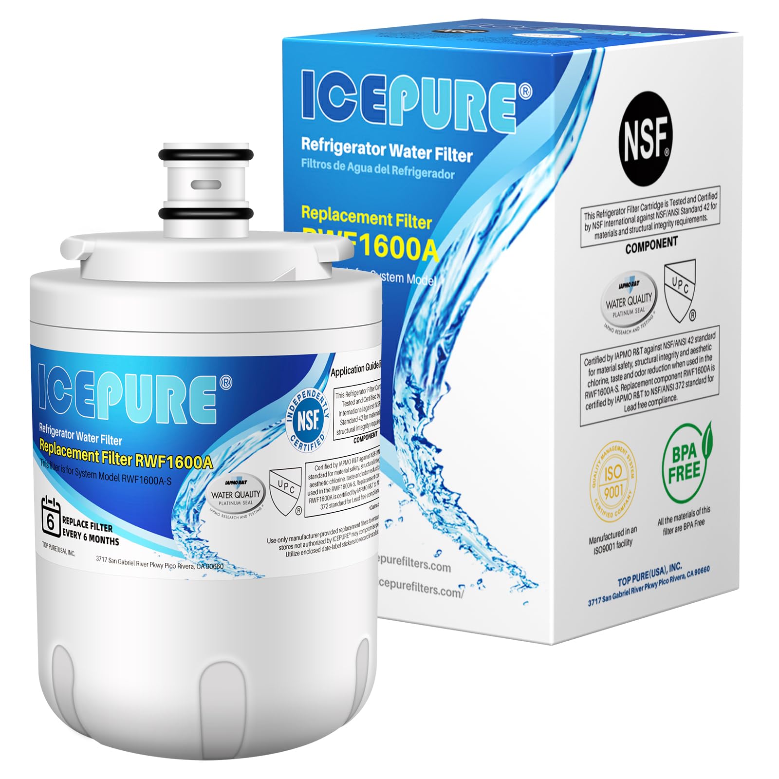 - ICEPURE UKF7003 Replacement for Maytag UKF7003AXX, UKF7002AXX, WF-UKF7003, 7003, UKF7002, WD-UKF7003, UKF5001, RFC1600A, Whirlpool EDR7D1, WF288, EveryDrop Filter 7 Refrigerator Water Filter, 1 PACK