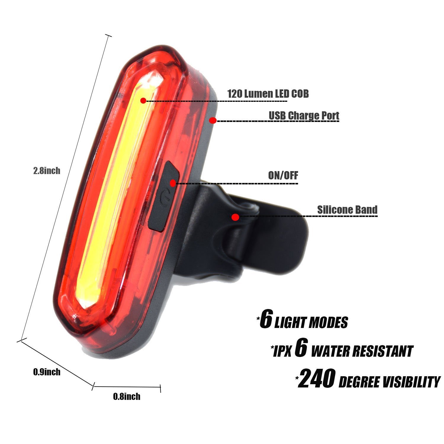 Feu arrière de vélo rechargeable - u5282 - Rouge - Pour être vu Feu arrière de vélo rechargeable - u5282 - Rouge - Pour être vu