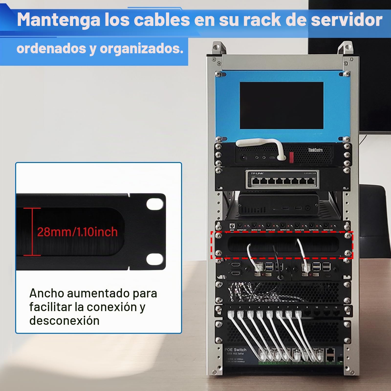 GeeekPi Panel de gestión de cables 1U de 10 pulgadas con tira de cepillo, organizador de cables de montaje en rack para DeskPi RackMate T0/T1/T2/T0 Plus/T1 Plus/TL1 rack de red y gabinete de servidor