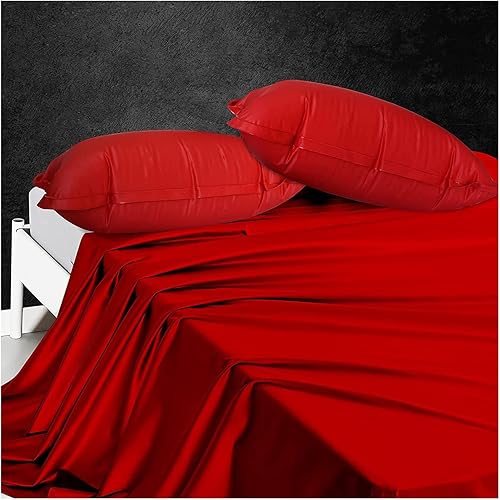 Sábanas planas impermeables con almohada inflable, protector de colchón para aceites esenciales, masaje, spa, cómodas y fáciles de limpiar (rojo,
