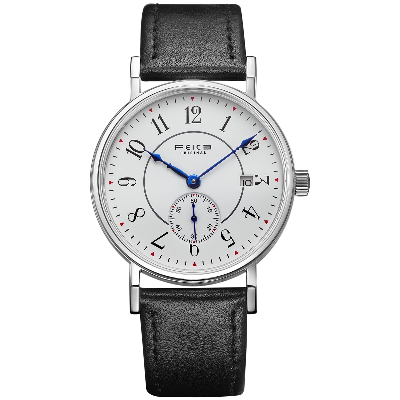 FEICE FM211 Unisex Uhr Mechanische mit Saphirglas Lederarmband Ø38mm | Automatikwerk Armbanduhr, Arabische Ziffernanzeige, Sekundenanzeige-Hilfszifferblatt