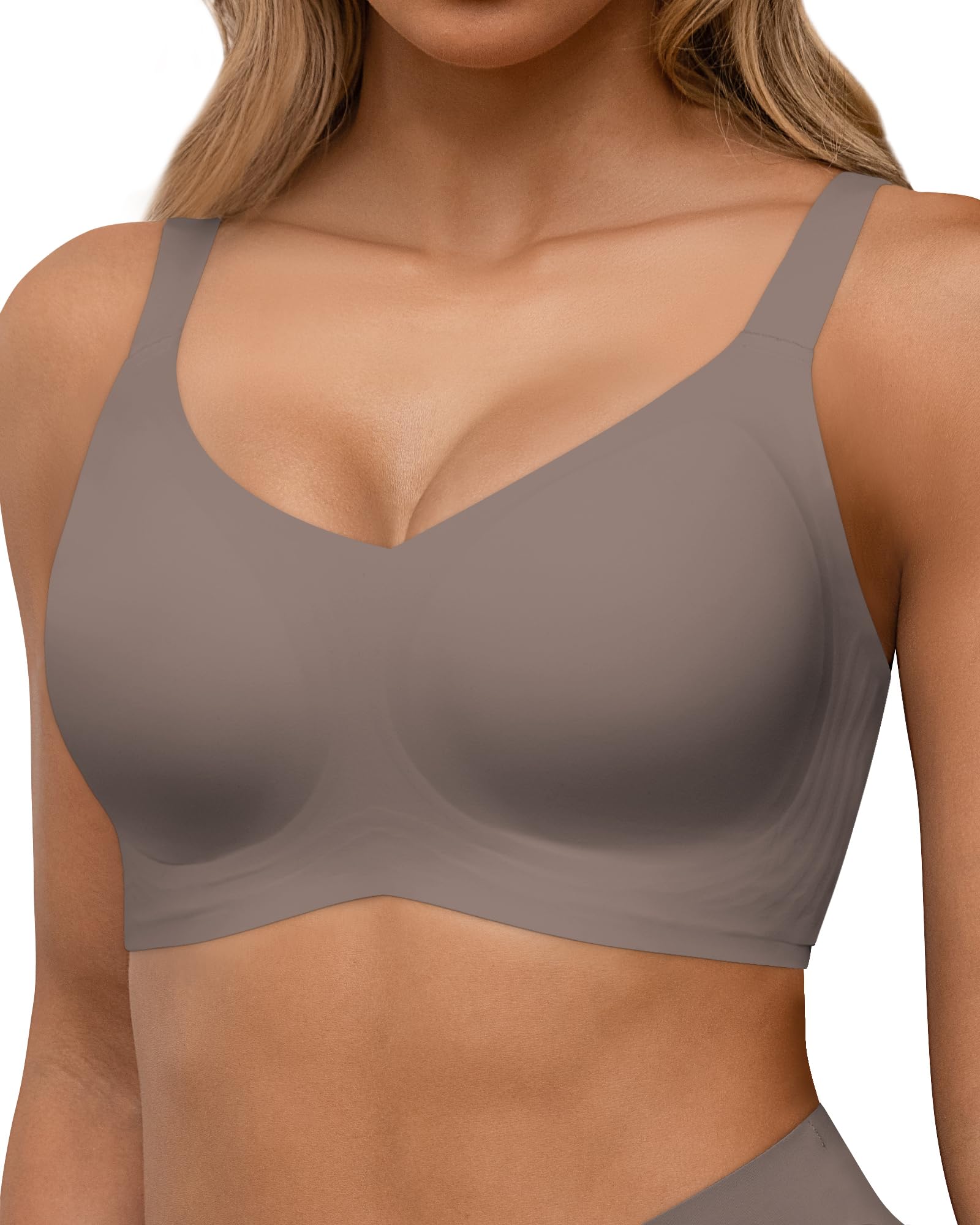Vertvie naadloze bralette zonder beugel, comfortabele damesbeha met optillend effect, volle dekking en lichte ondersteuning voor dagelijks gebruik of sport, Grijs, M
